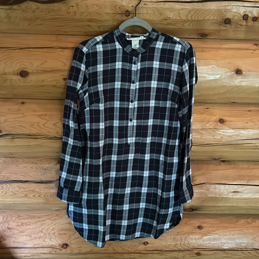 H&M L.O.G.G. GUC Blue/White Plaid Long Sleeve Shirt Dress Size 4